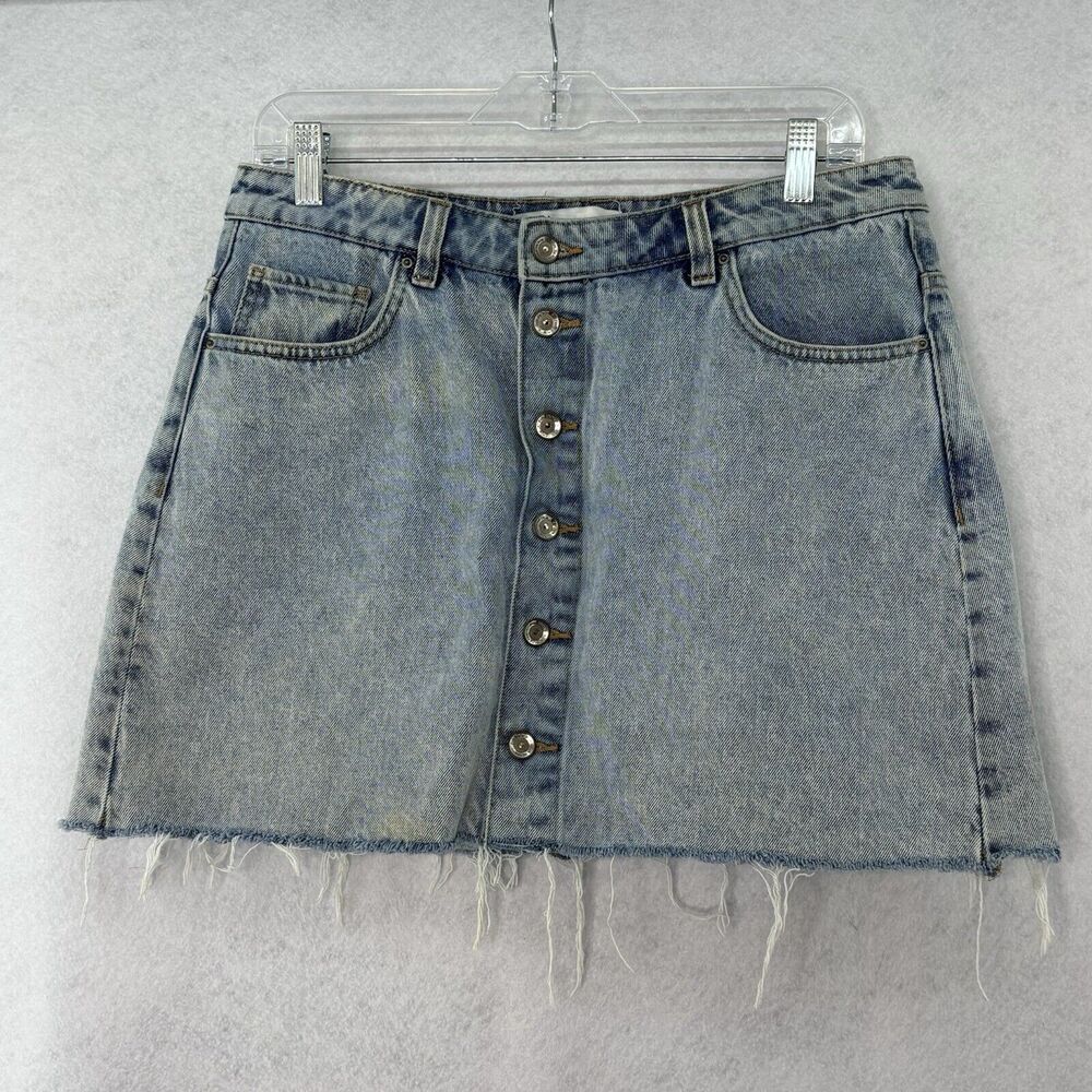 Zara Woman Denim Button‎ Skirt Women’s Size Large Blue Medium Wash Pockets